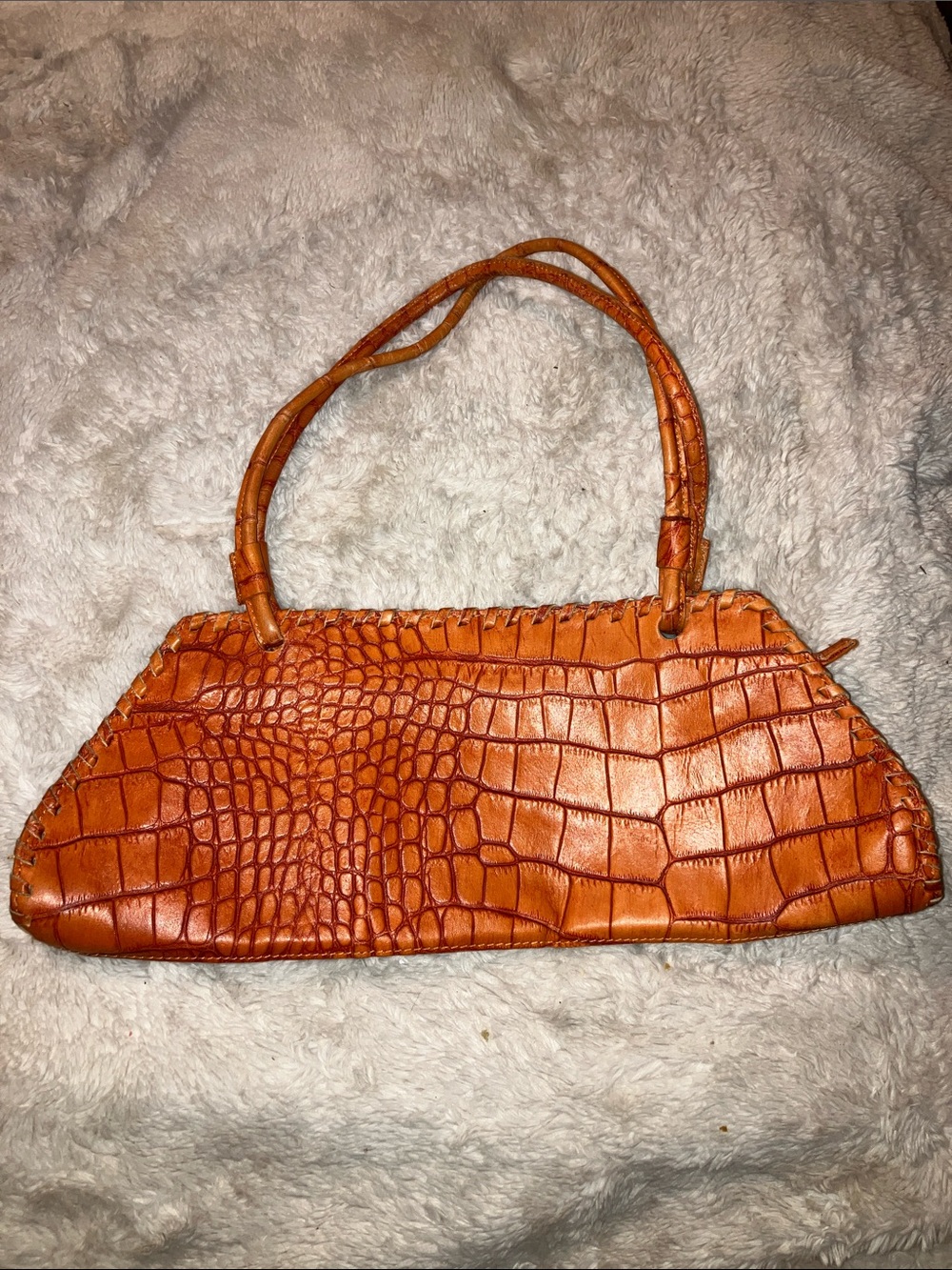 Croc-Embossed Orange Shoulder Bag